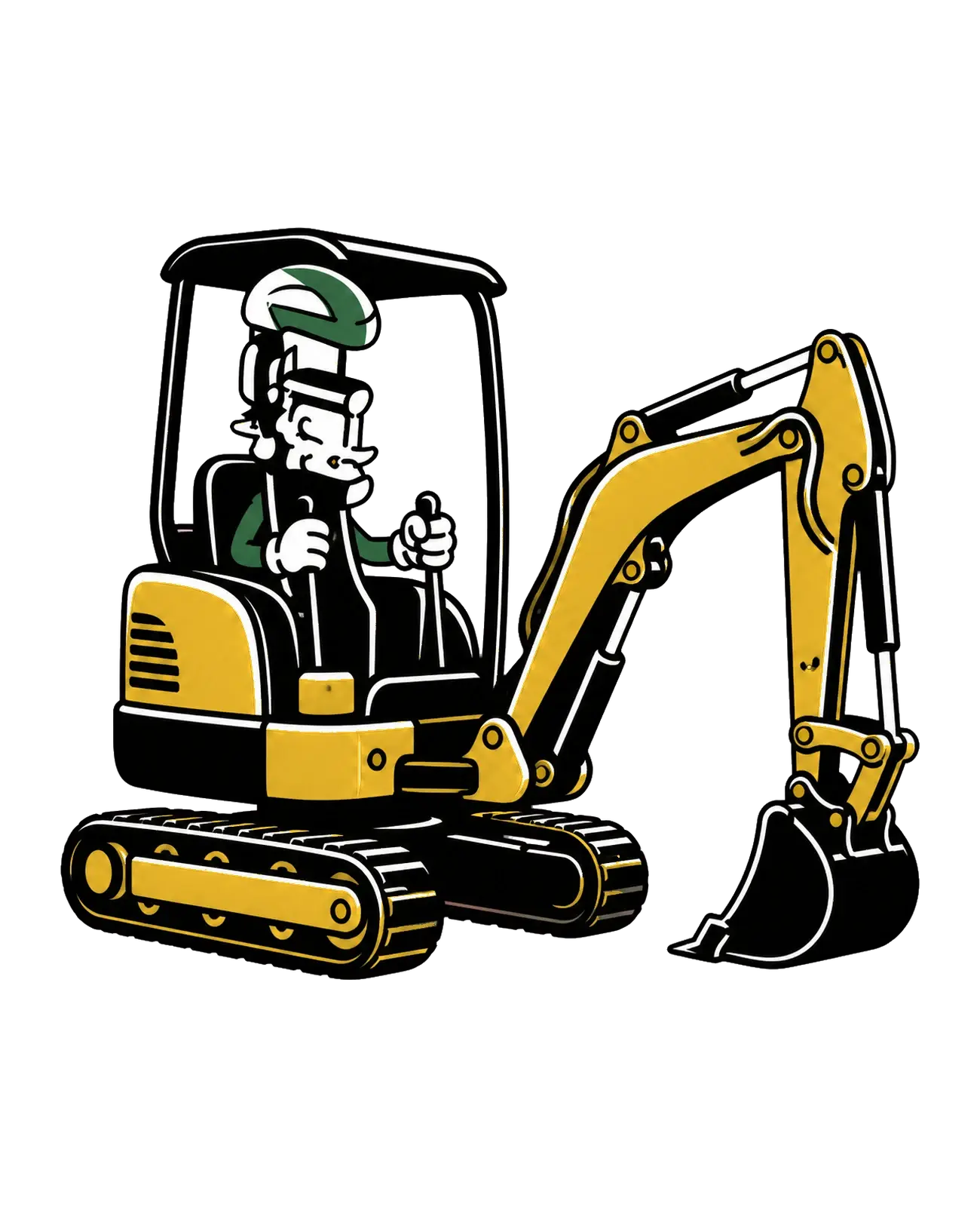 Pipewrench Man operating a yellow mini excavator
